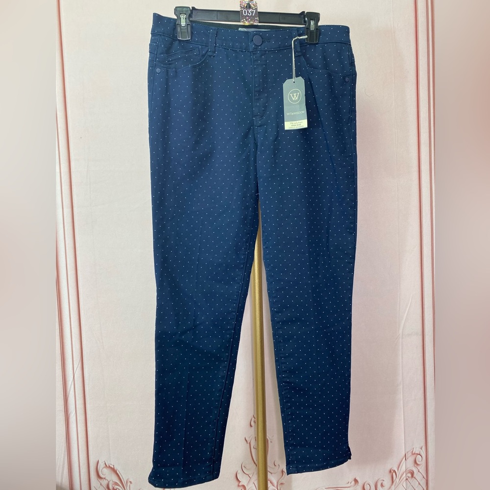 NWT Wit & Wisdom Navy Polka Dot high rise, ankle skimmers Sz 6 - new, never worn